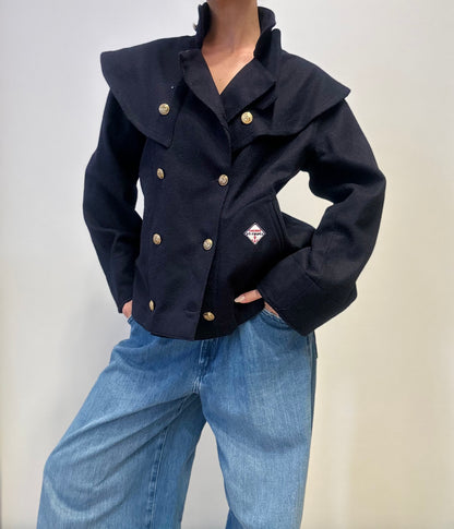 Vintage St. Tropez Naval-Inspired Wool Jacket in Navy Blue