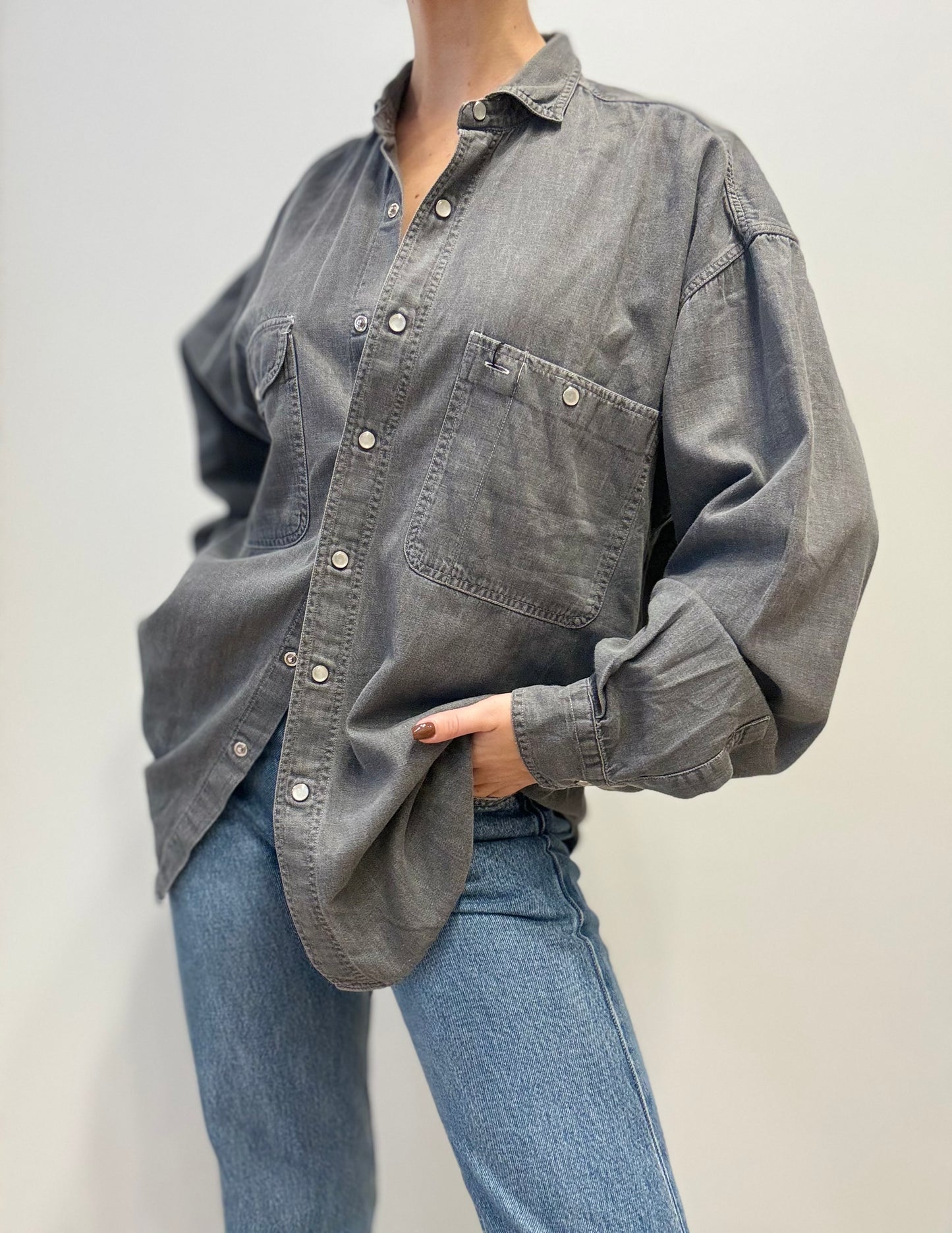 Vintage Oversized Denim Shirt in Charcoal Grey
