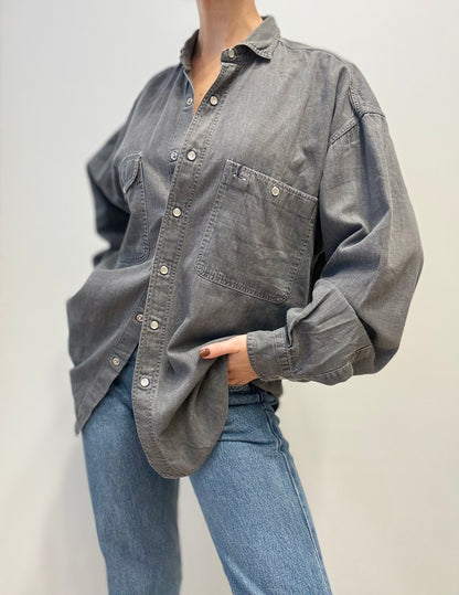 Vintage Oversized Denim Shirt in Charcoal Grey