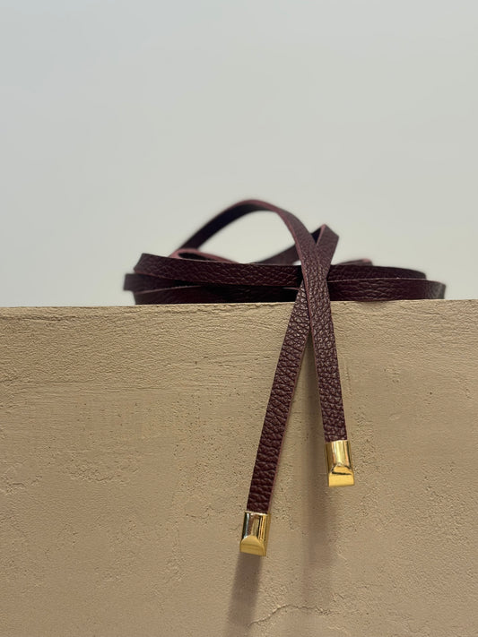 Burgundy Leather Wrap Belt with Rope Tie