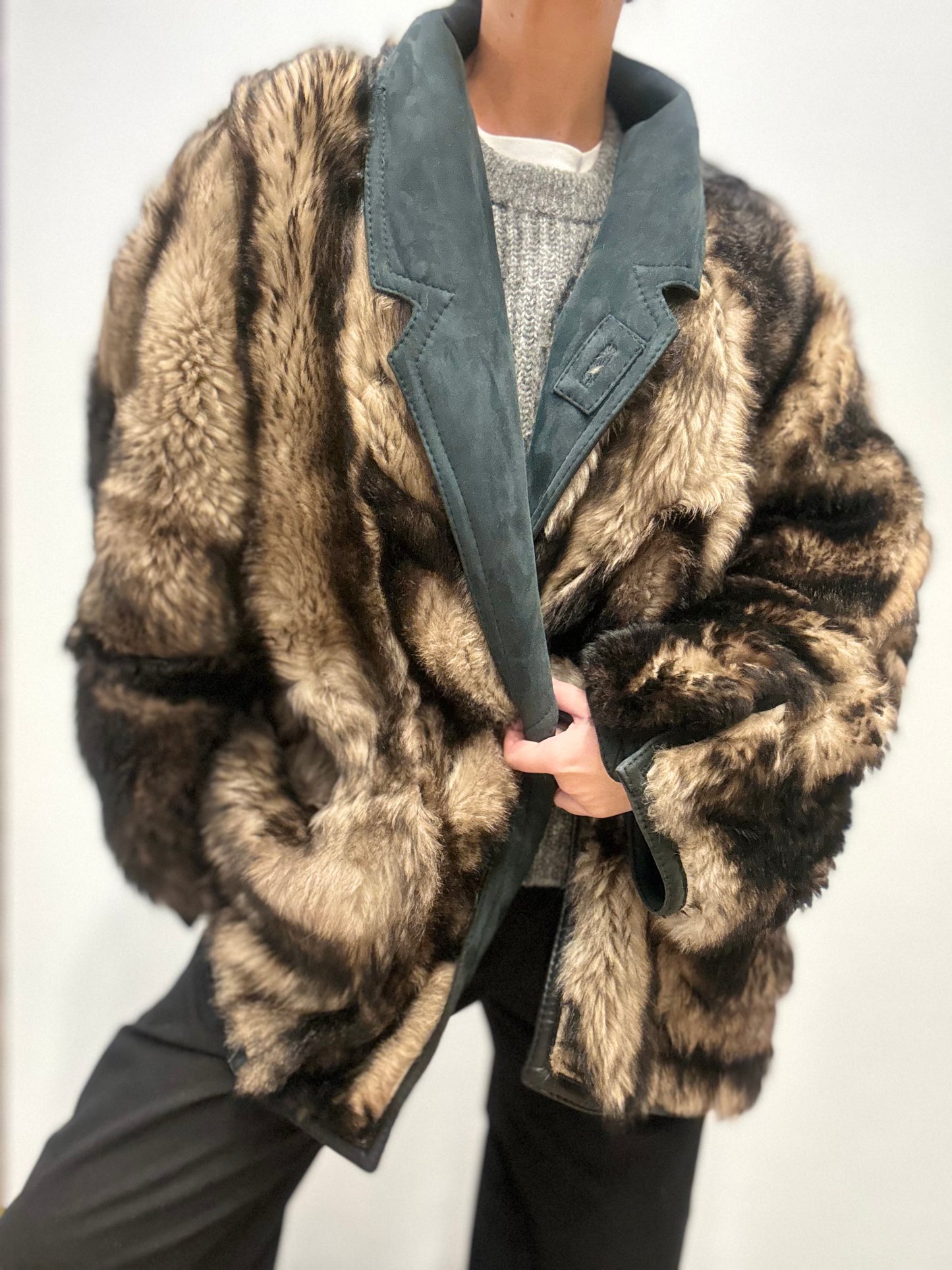 Vintage Reversible Shearling Coat in Donkergroen