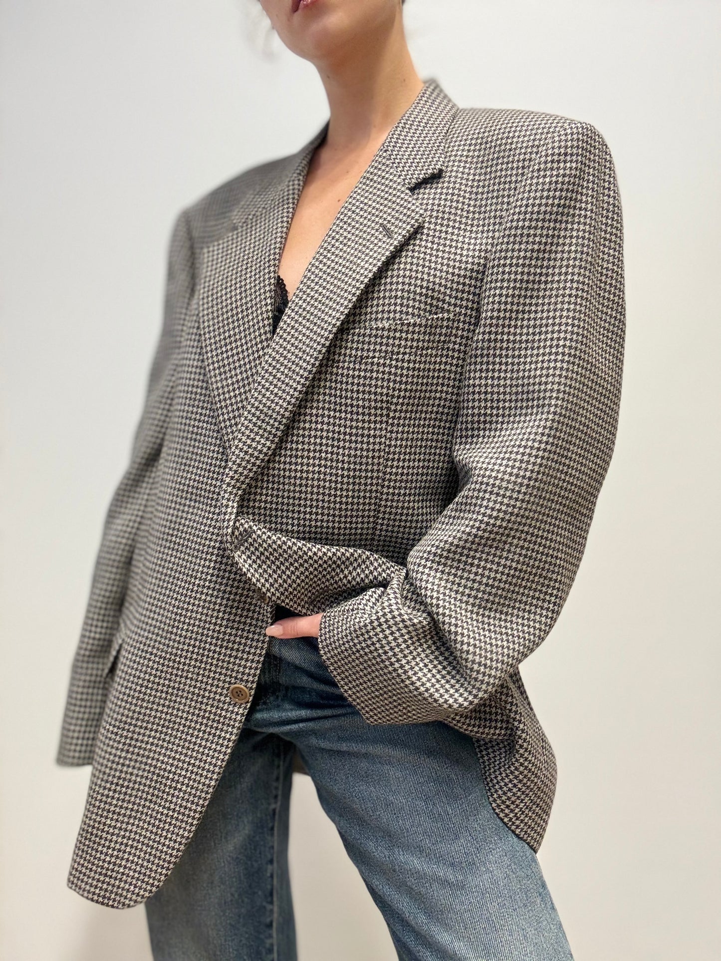 Vintage Valentino Houndstooth Blazer in Grey & Black