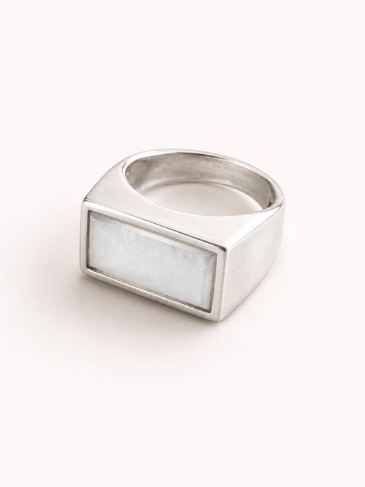925 Sterling Silver Moonstone Rectangle Ring