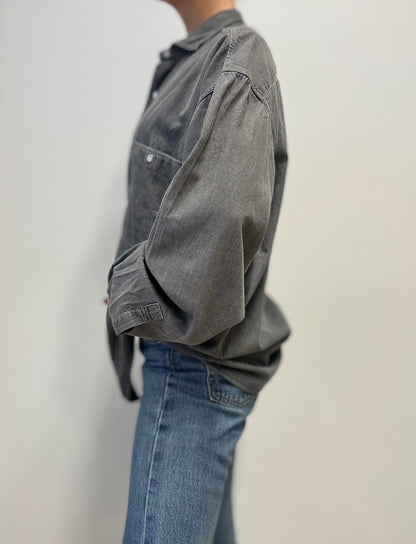 Vintage Oversized Denim Shirt in Charcoal Grey