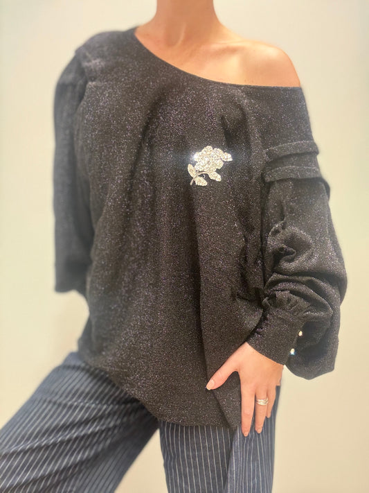 Off shoulder glitter top met detail