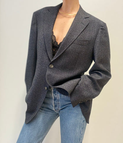 Luxury Vintage Wool Blazer in Navy Blue