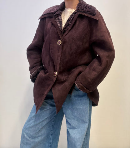 Vintage Lammy Shearling Coat in Burgundy Halflong