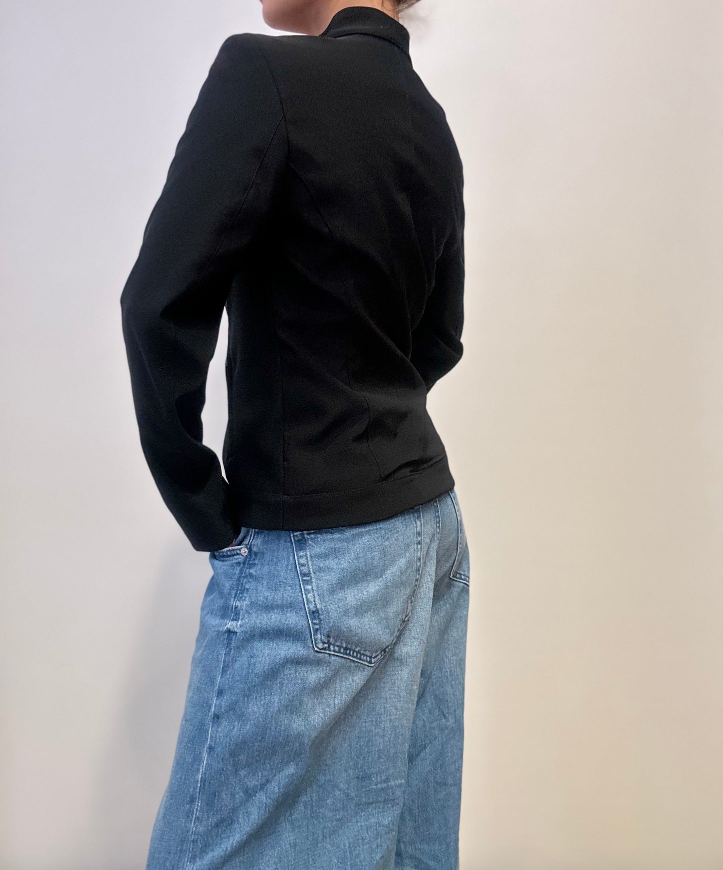 Vintage Minimalist Black Jacket with Stand Collar