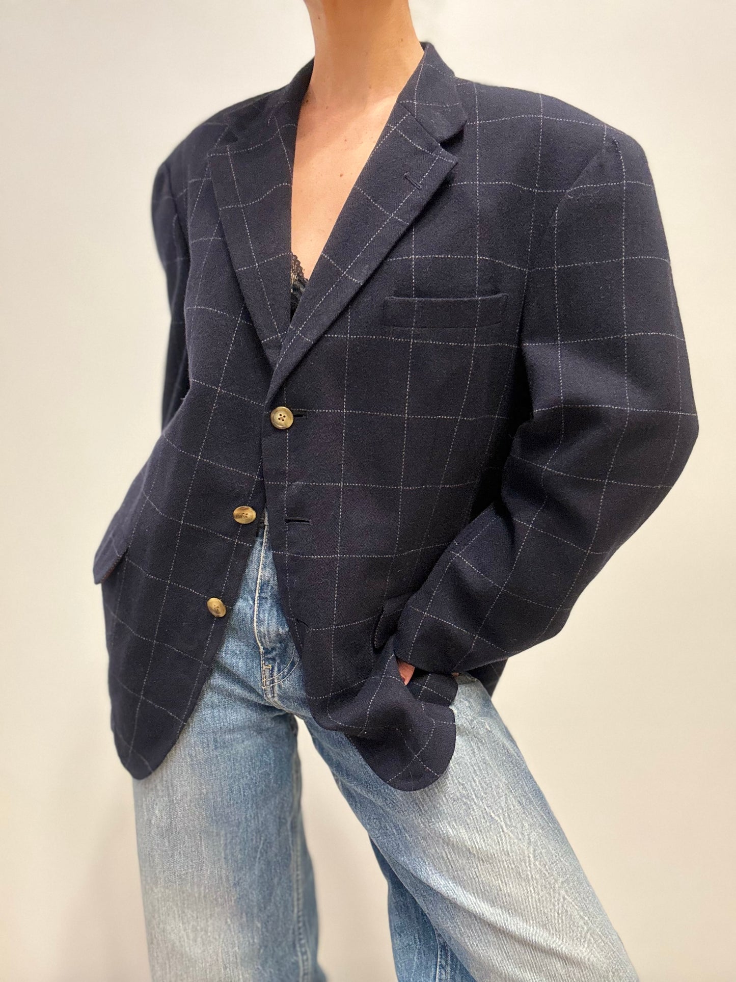 Tommy Hilfiger Vintage Blazer met Ruitpatroon in Marineblauw