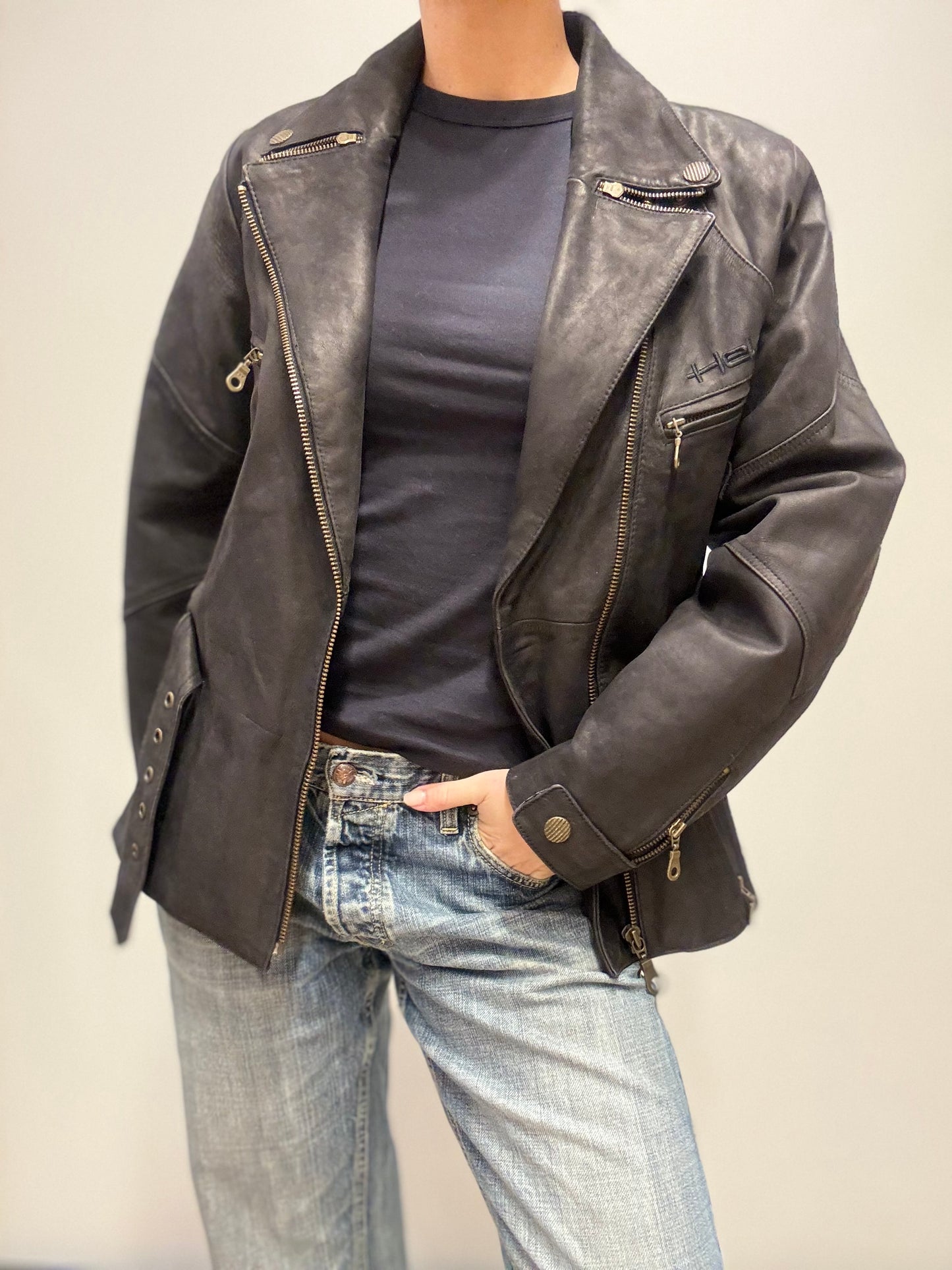 Leren jacket met riem