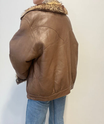 Vintage Shearling Lammy Coat in Caramel Brown