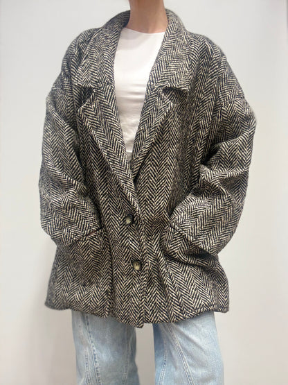 Vintage korte jas in visgraat