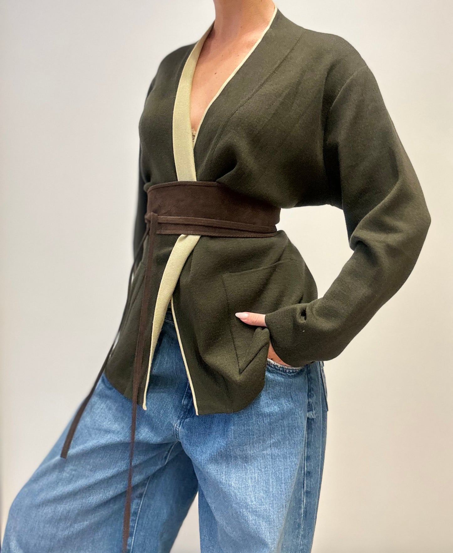 Vintage Kimono-Style Wool Jacket in Olive Green