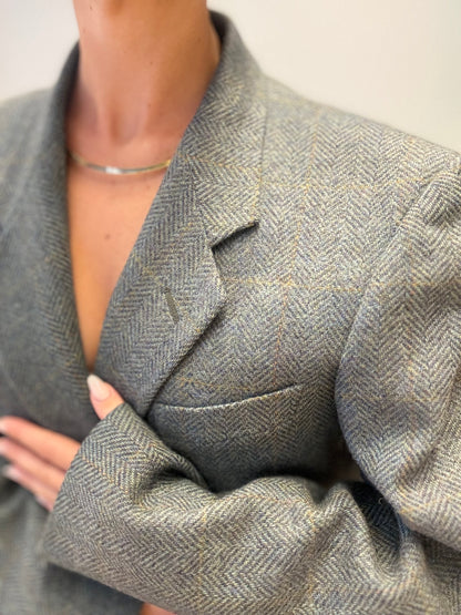 Vintage Herringbone Leonard Wool Blazer in Green