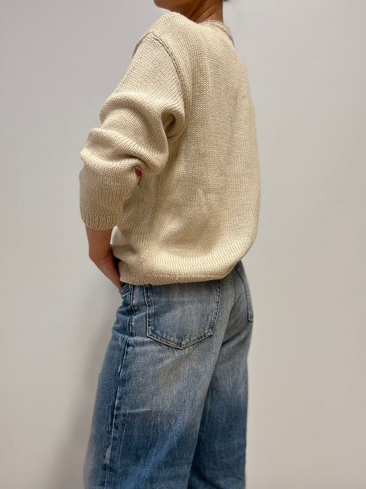 Vintage Gebreid Vest met Handgeborduurde Details