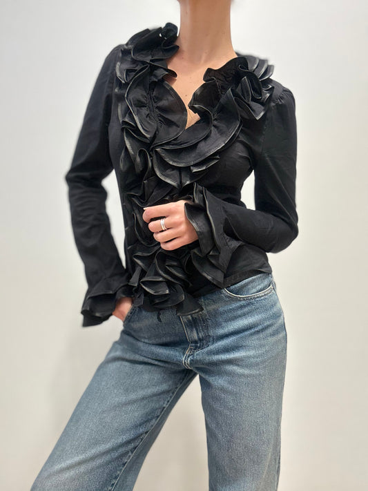 Ruffled Black Blouse Made in Italy