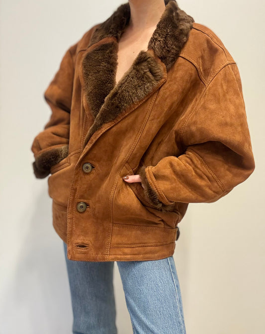 Vintage Shearling Coat in Cognac Brown