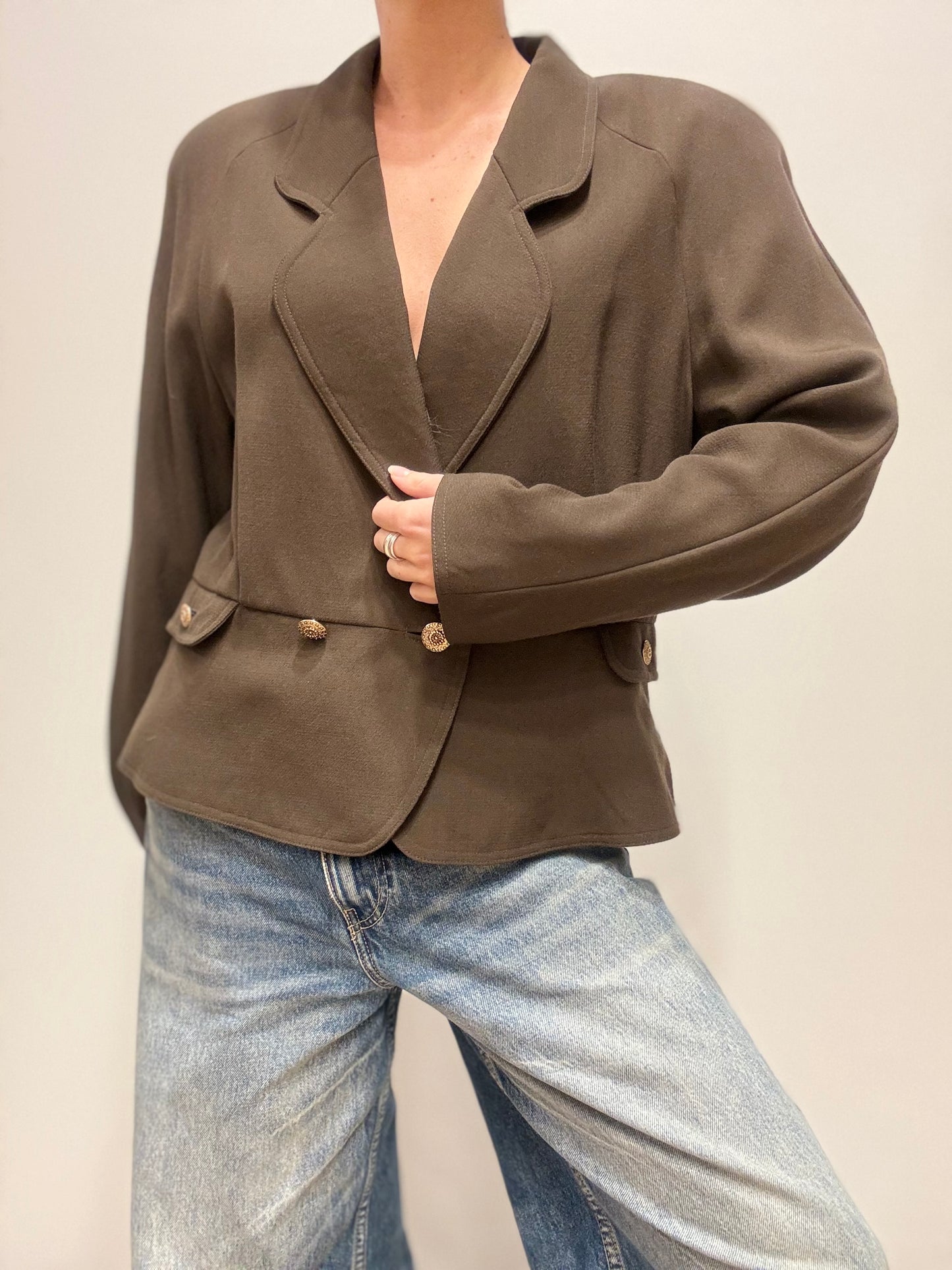 Vintage groene blazer met gouden knopen