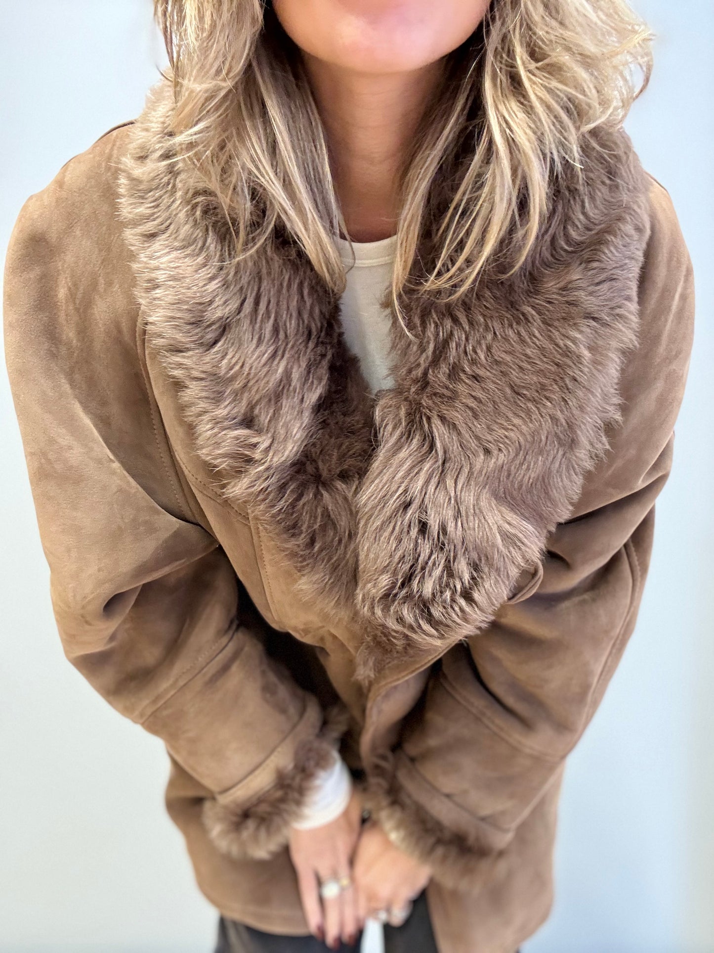 Shearling Coat Taupe Brown