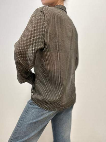 Vintage Ruffled Blouse in Black Pinstripe