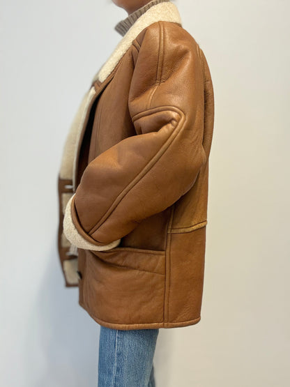 Vintage Shearling Lammy Coat in Camel Brown