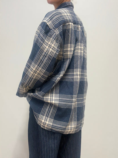 Oversized geruite flanellen blouse – blauw/crème