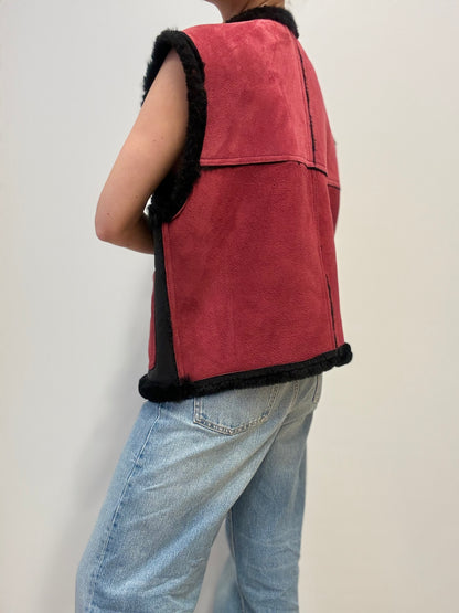 Vintage Shearling Gilet met Contrastpanelen