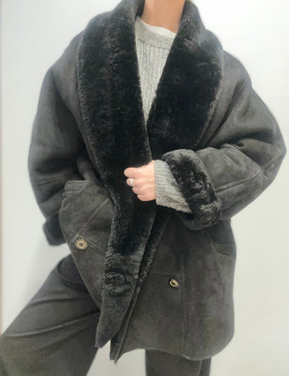 Vintage Shearling Jas in Zwart