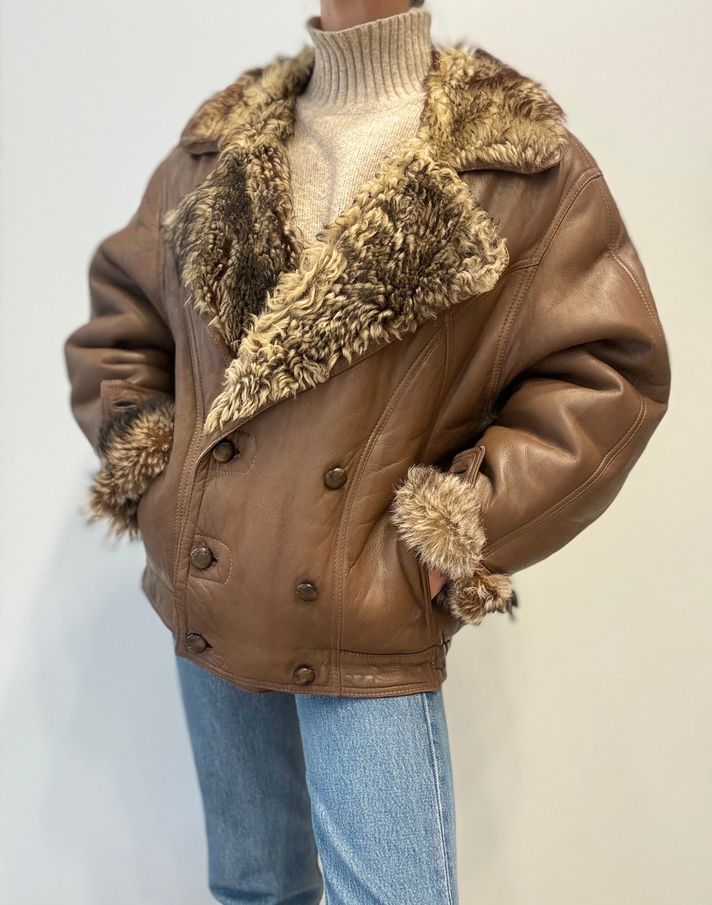 Vintage Shearling Lammy Coat in Caramel Brown