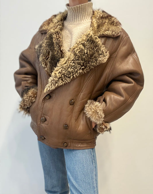 Vintage Shearling Lammy Coat in Caramel Brown