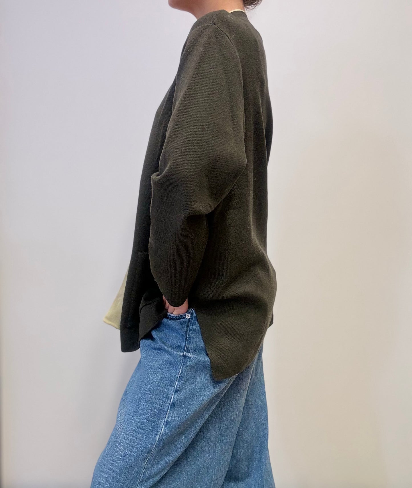 Vintage Kimono-Style Wool Jacket in Olive Green