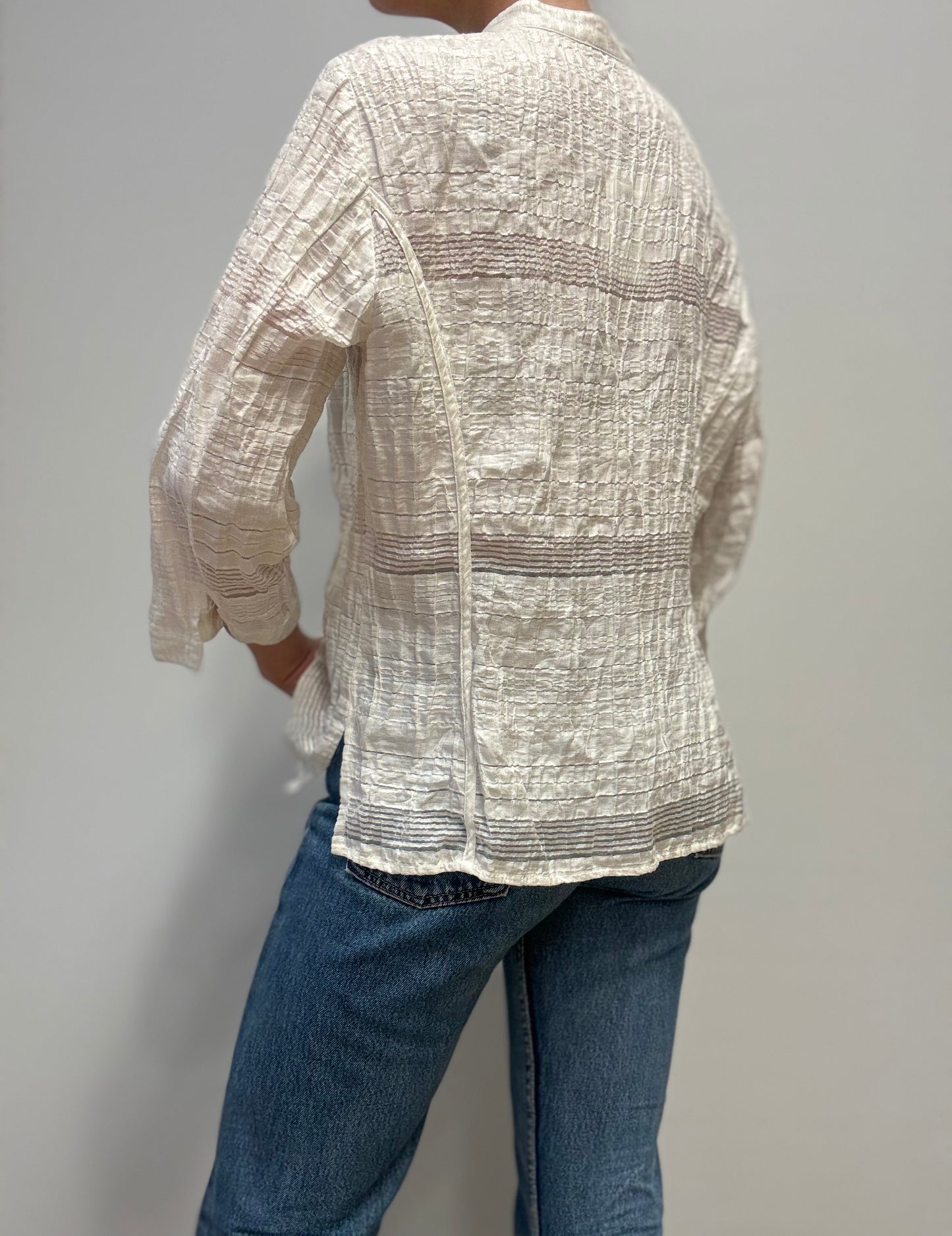 Vintage Textured Blouse in Ivory Linen Blend