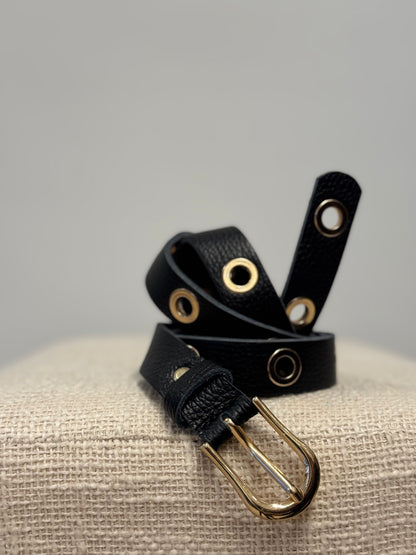 Leather eyelet belt with gold – green – bordeaux – Yenvi vintage