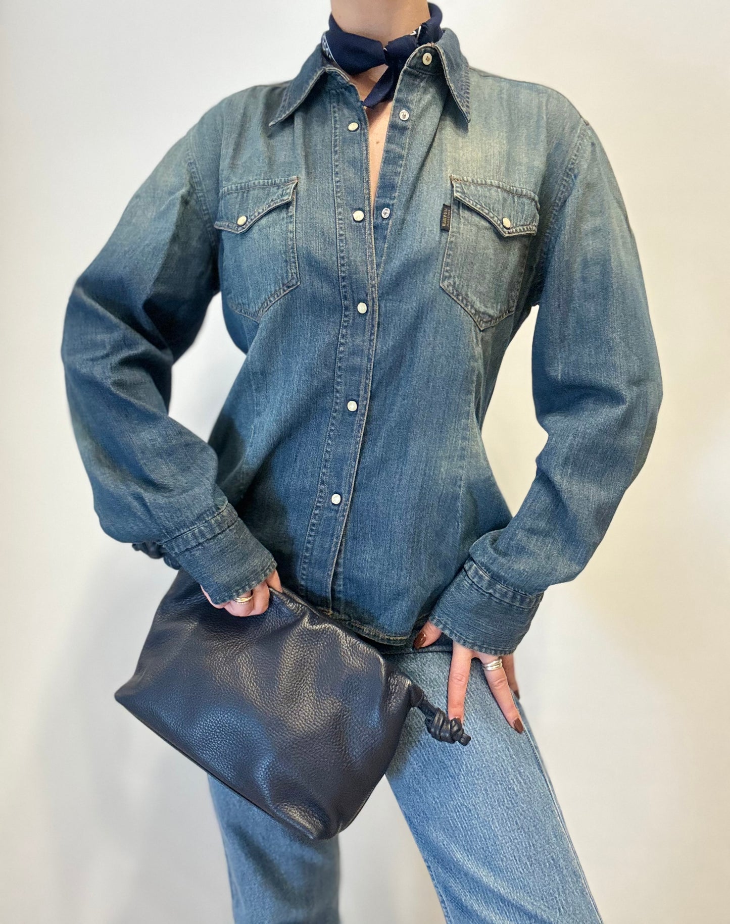 Vintage Denim Western Shirt in Classic Blue