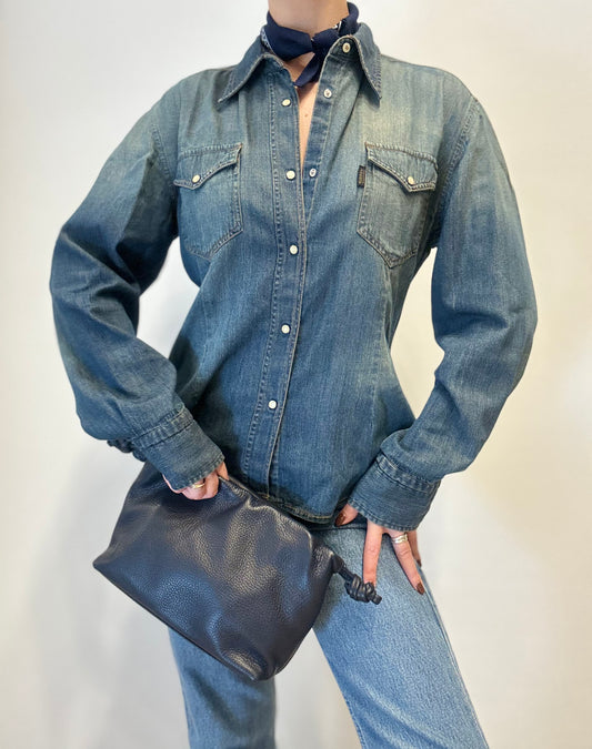 Vintage Denim Western Shirt in Classic Blue