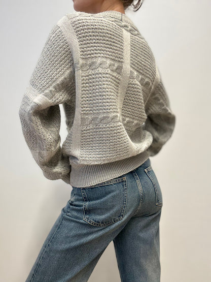 Vintage Grijze Kabelgebreide Trui van Wolmix