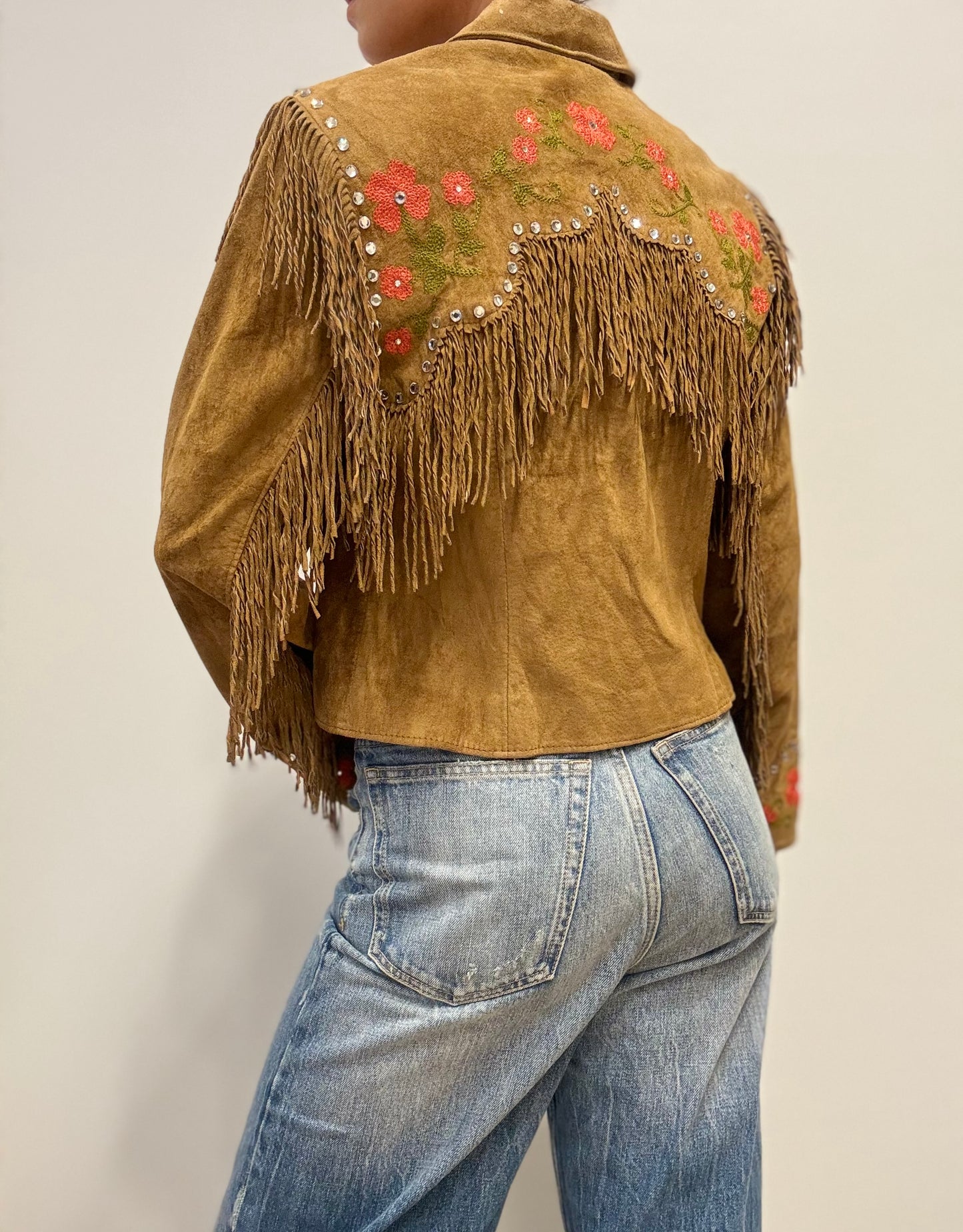 Vintage Western Fringe Jacket met Bloemenborduursel