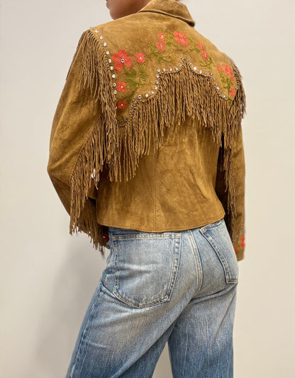 Vintage Western Fringe Jacket met Bloemenborduursel