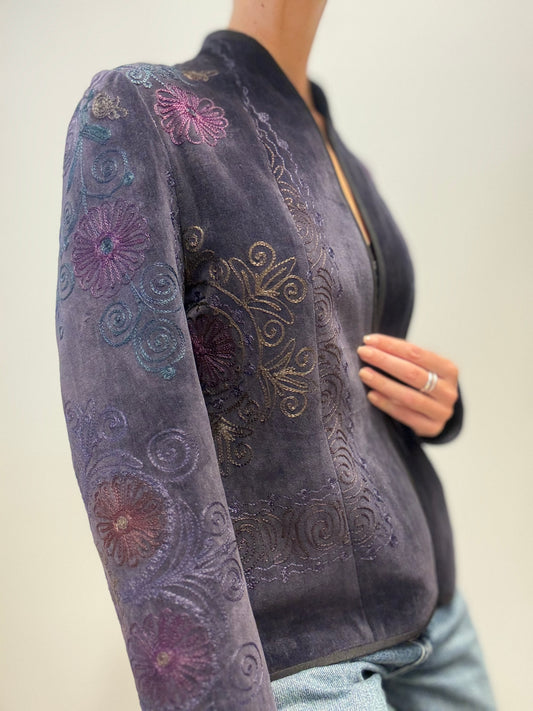 Vintage Embroidered Velvet Jacket in Deep Purple