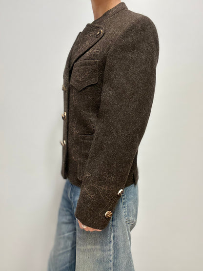 Vintage wollen jasje met borduursels – bruin