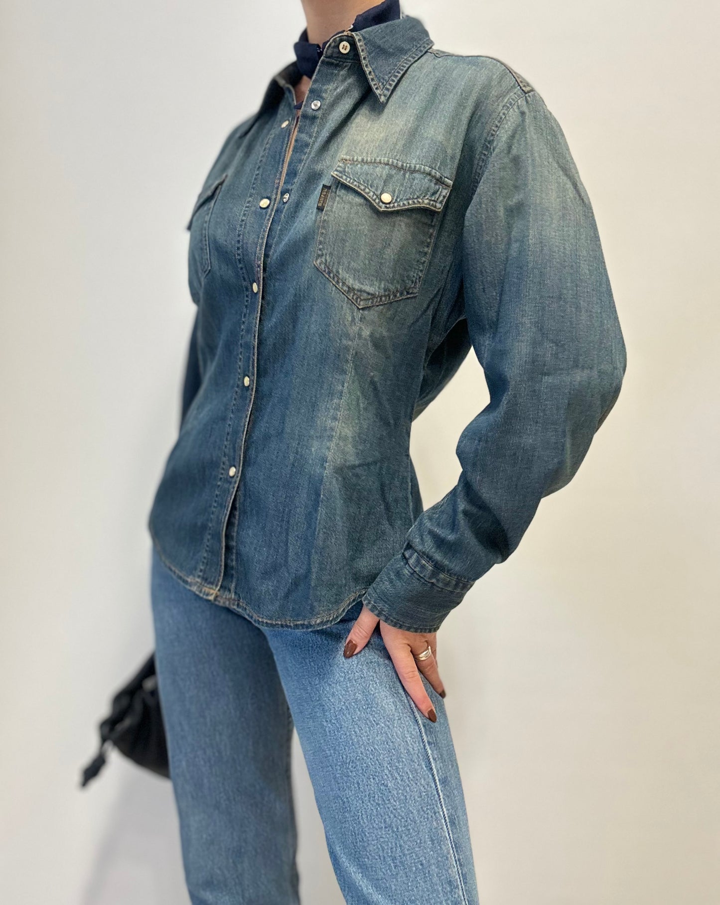 Vintage Denim Western Shirt in Classic Blue
