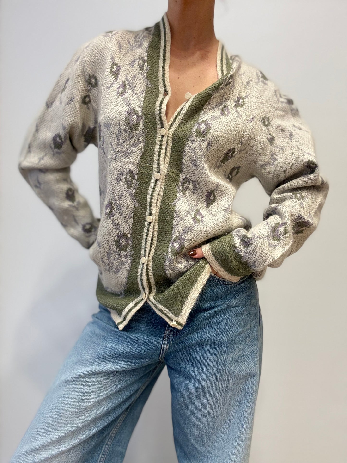 Made in Italy Cardigan van Super Kid Mohair met Bloemmotief