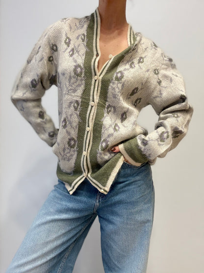 Made in Italy Cardigan van Super Kid Mohair met Bloemmotief