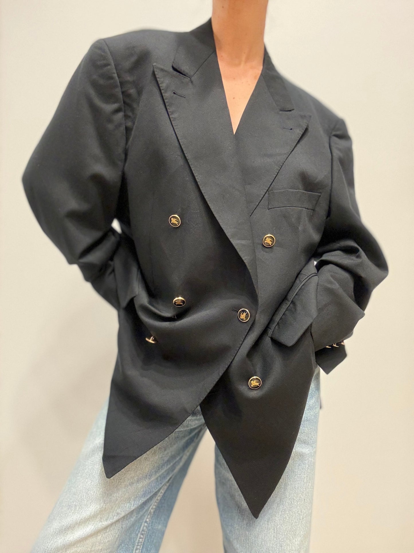 Vintage Burberry Double-Breasted Blazer met Gouden Knopen