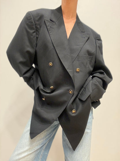Vintage Burberry Double-Breasted Blazer met Gouden Knopen