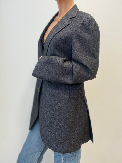 Luxury Vintage Wool Blazer in Navy Blue