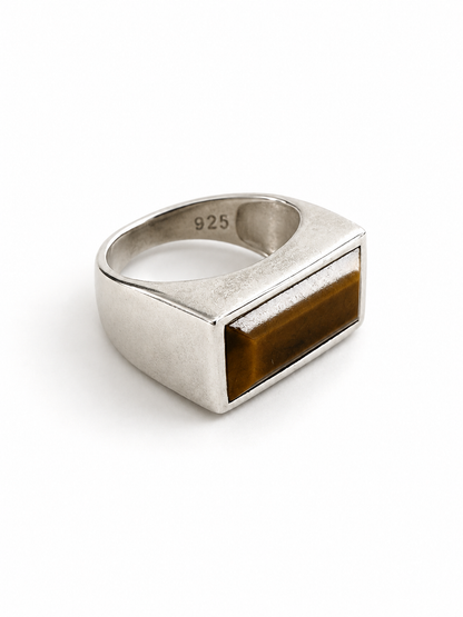 925 Zilveren Ring met Rechthoekig Tijgeroog