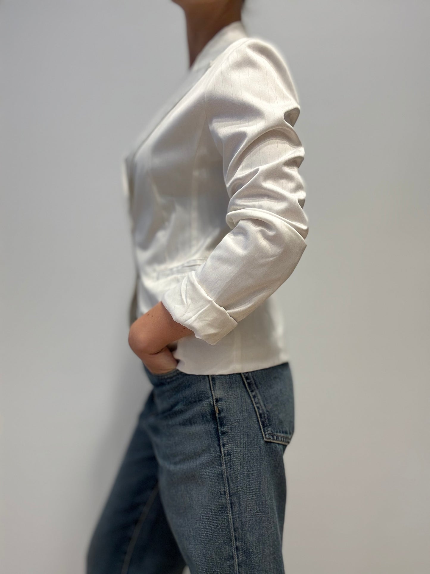 Vintage Italian Ivory Blazer with Subtle Silver Pinstripe