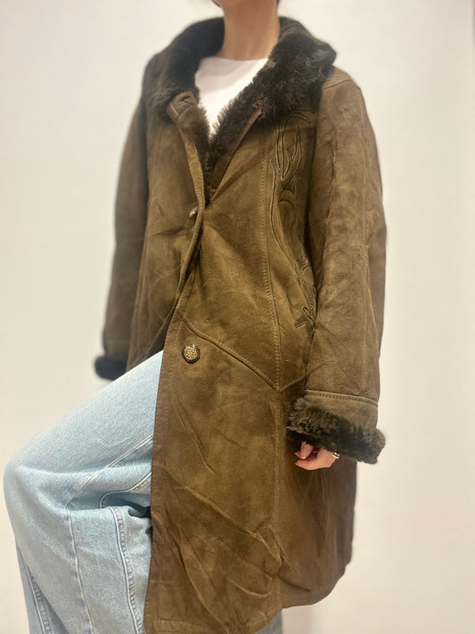 vintage lammy jas groen met geborduurde details