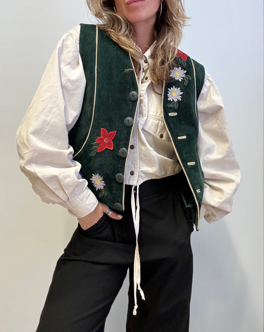 Embroidered Suede Alpine Waistcoat